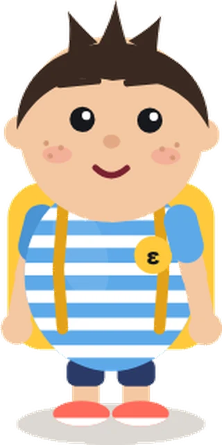 Epsilon, Sigma's little brother, in a striped tee with a backpack