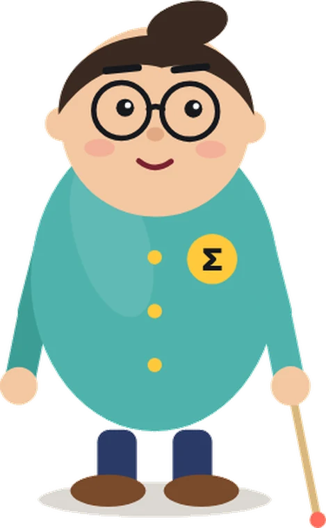 Sigma, the tutor: a friendly cartoon in a teal cardigan and round glasses, holding a pointer